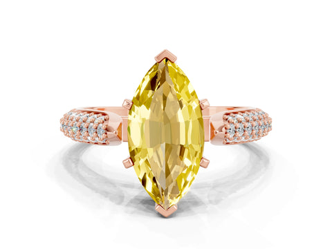 Rose gold Marquise Cut Diamond Solitaire Engagement Ring with Pavé Band and Four-Prong Setting