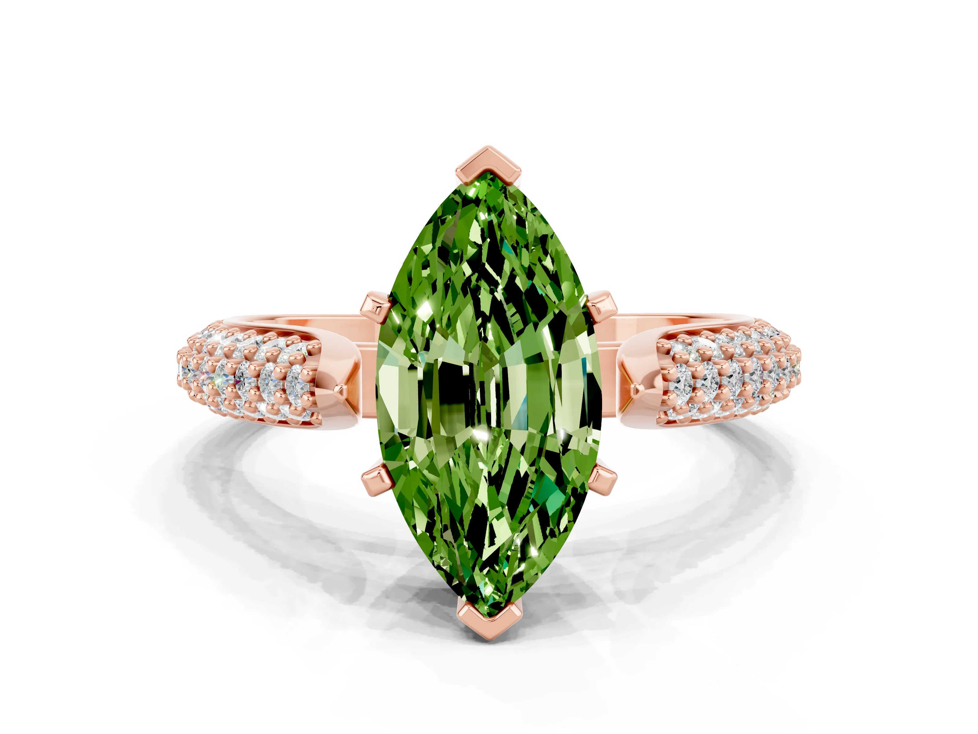 Rose gold Marquise Cut Diamond Solitaire Engagement Ring with Pavé Band and Four-Prong Setting
