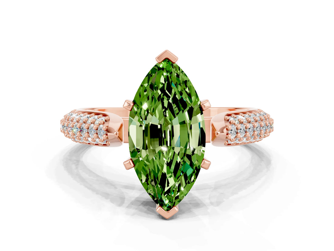 Rose gold Marquise Cut Diamond Solitaire Engagement Ring with Pavé Band and Four-Prong Setting