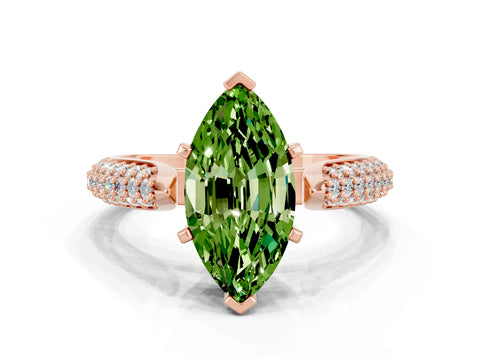 Rose gold Marquise Cut Diamond Solitaire Engagement Ring with Pavé Band and Four-Prong Setting