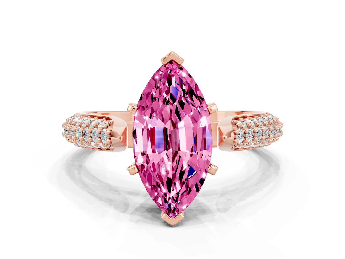 Rose gold Marquise Cut Diamond Solitaire Engagement Ring with Pavé Band and Four-Prong Setting