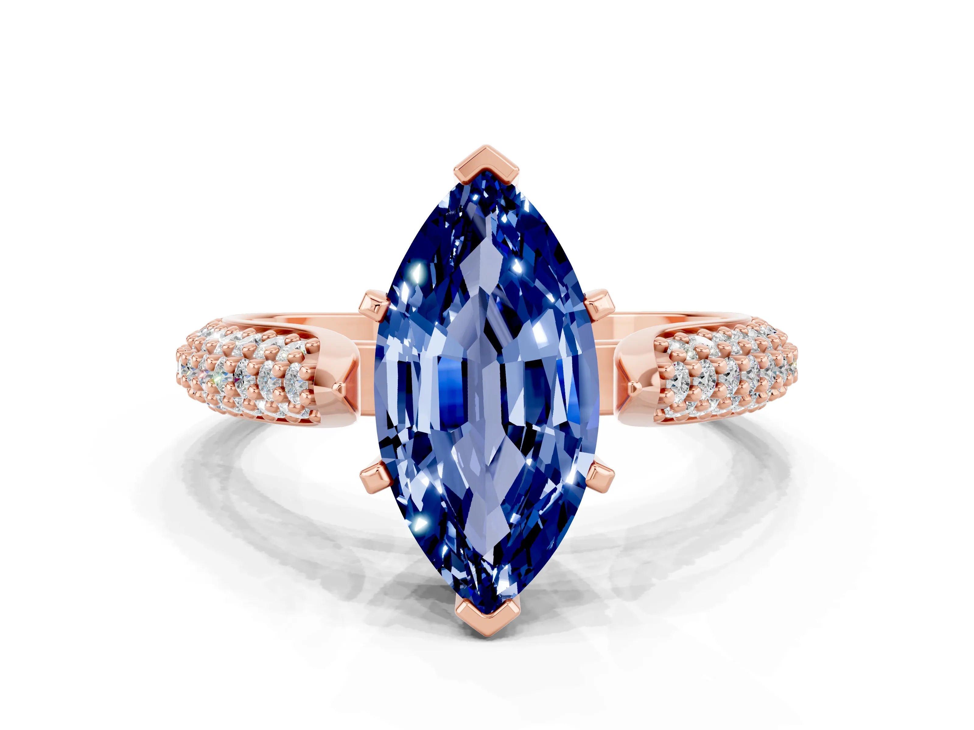 Rose gold Marquise Cut Diamond Solitaire Engagement Ring with Pavé Band and Four-Prong Setting