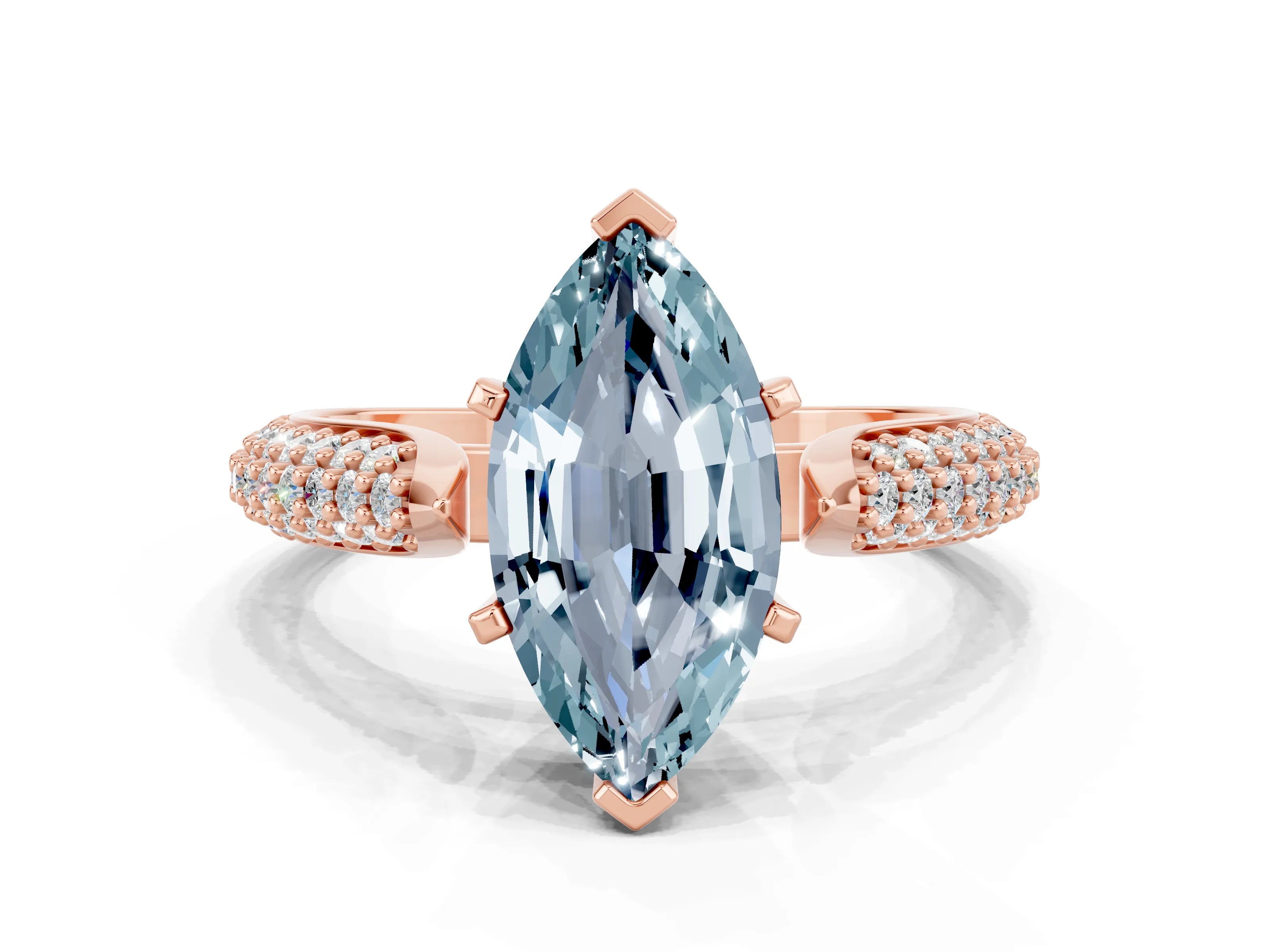 Rose gold Marquise Cut Diamond Solitaire Engagement Ring with Pavé Band and Four-Prong Setting