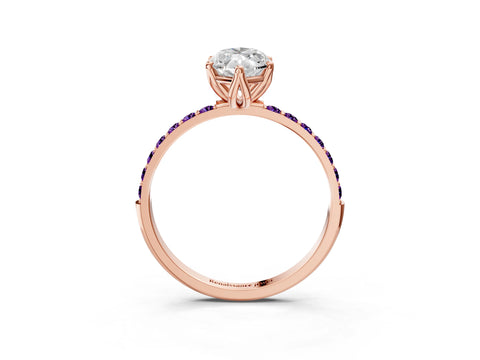 Rose gold Marquise Cut Diamond Solitaire Engagement Ring with Round with Amethyst side stone Pavé Band and Prong Setting_3