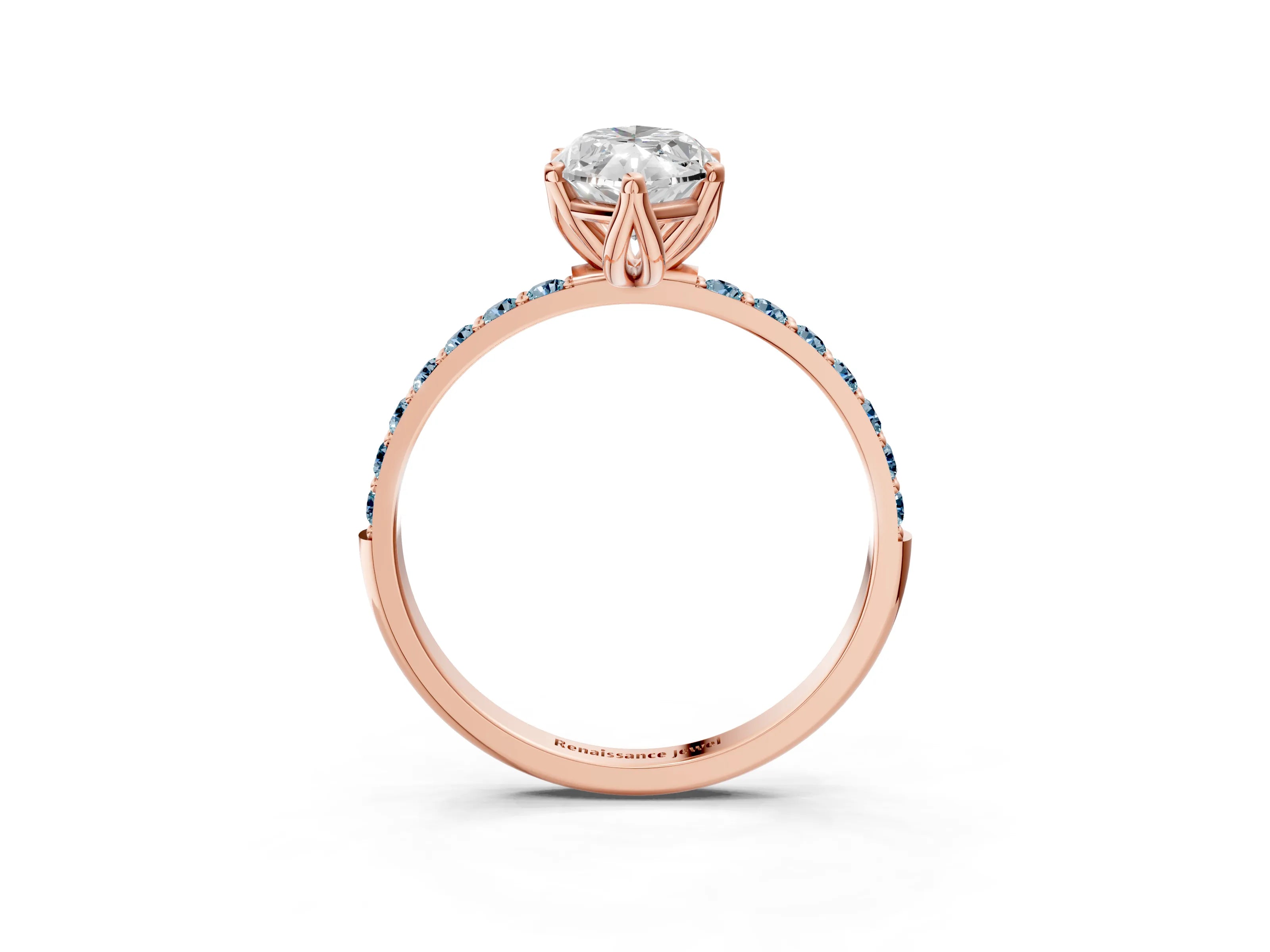 Rose gold Marquise Cut Diamond Solitaire Engagement Ring with Round with Aquamarine side stone Pavé Band and Prong Setting_3