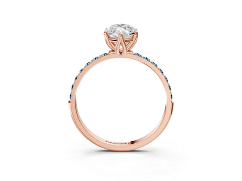 Rose gold Marquise Cut Diamond Solitaire Engagement Ring with Round with Aquamarine side stone Pavé Band and Prong Setting_3
