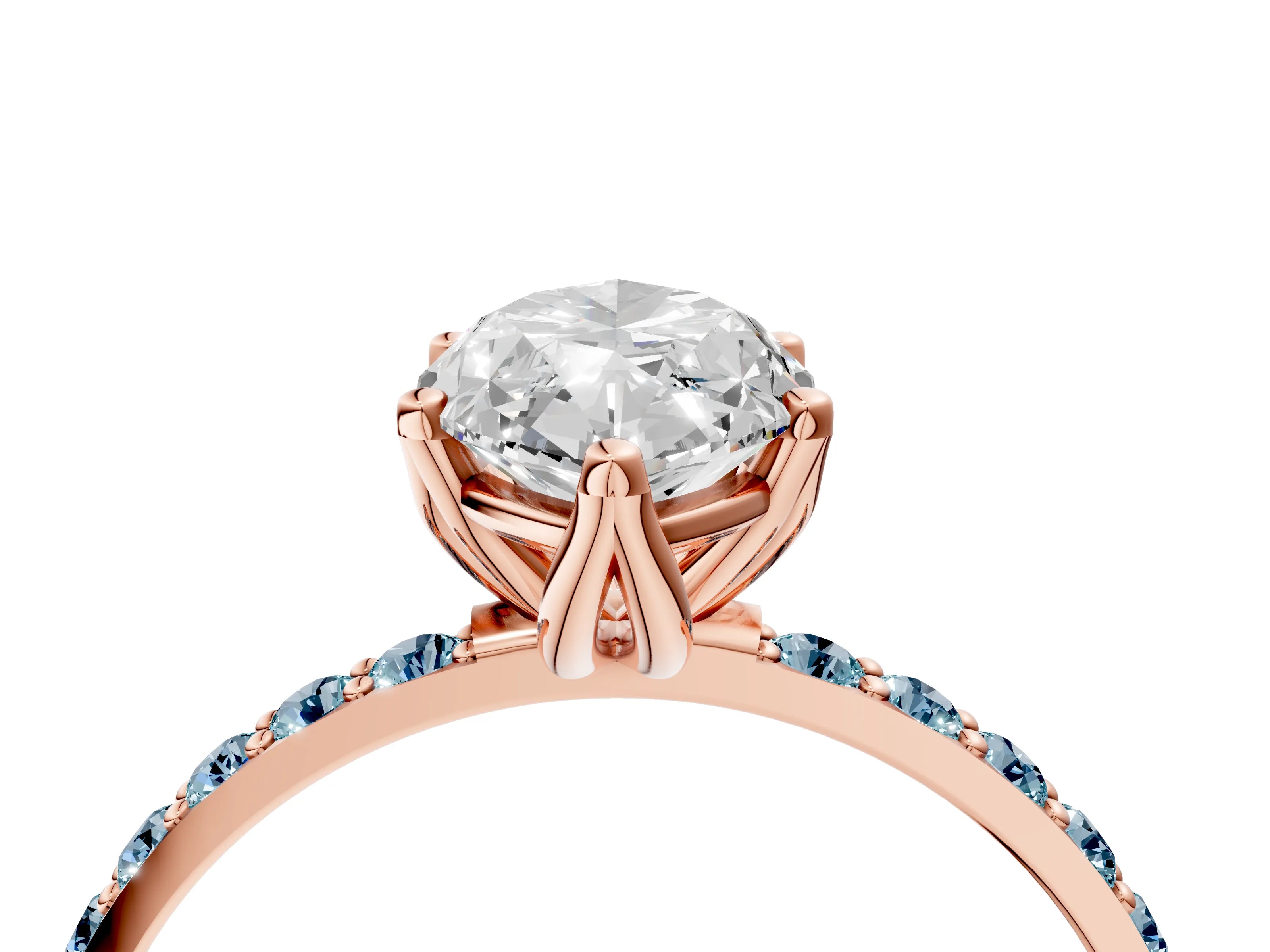 Rose gold Marquise Cut Diamond Solitaire Engagement Ring with Round with Aquamarine side stone Pavé Band and Prong Setting_4