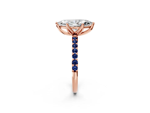 Rose gold Marquise Cut Diamond Solitaire Engagement Ring with Round with Blue Sapphire side stone Pavé Band and Prong Setting_2