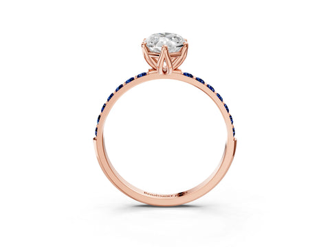Rose gold Marquise Cut Diamond Solitaire Engagement Ring with Round with Blue Sapphire side stone Pavé Band and Prong Setting_3