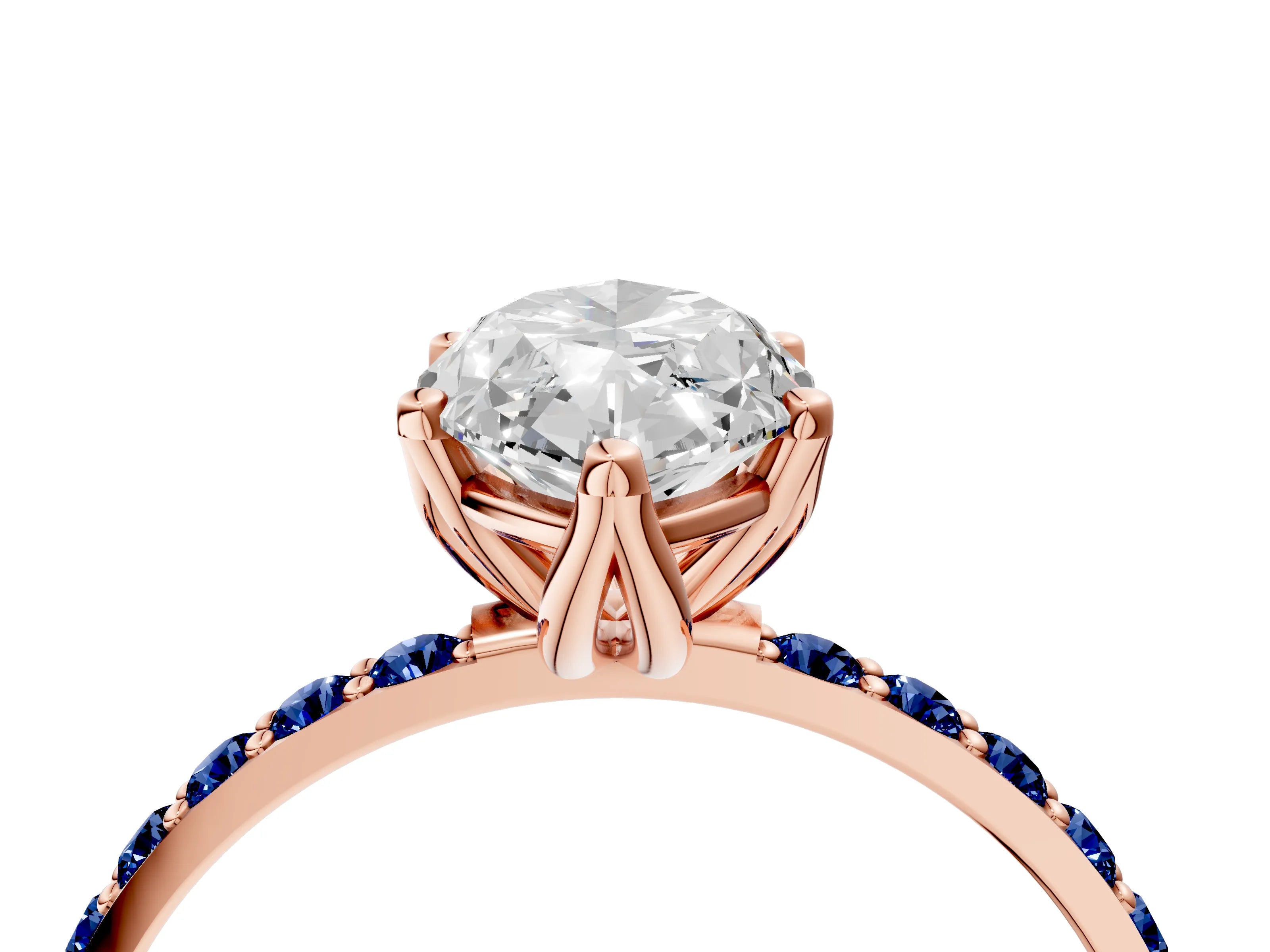 Rose gold Marquise Cut Diamond Solitaire Engagement Ring with Round with Blue Sapphire side stone Pavé Band and Prong Setting_4