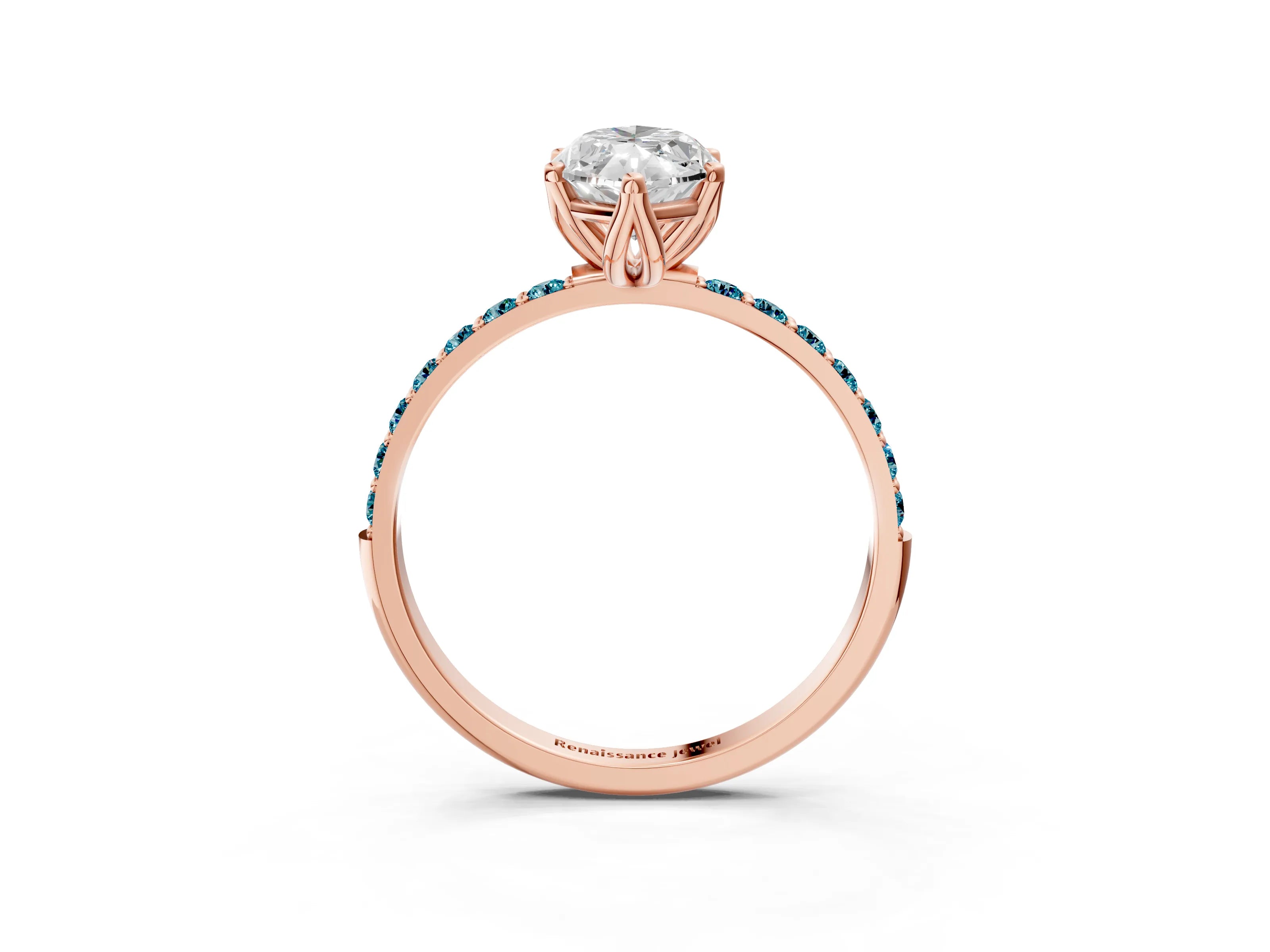 Rose gold Marquise Cut Diamond Solitaire Engagement Ring with Round with Blue Topaz side stone Pavé Band and Prong Setting_3