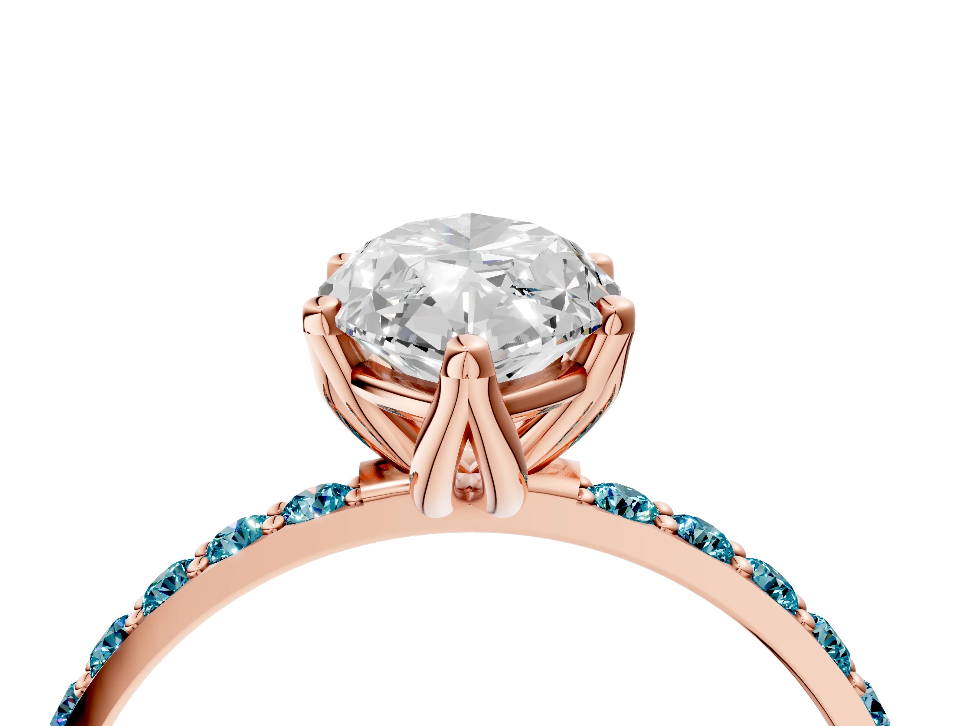Rose gold Marquise Cut Diamond Solitaire Engagement Ring with Round with Blue Topaz side stone Pavé Band and Prong Setting_4