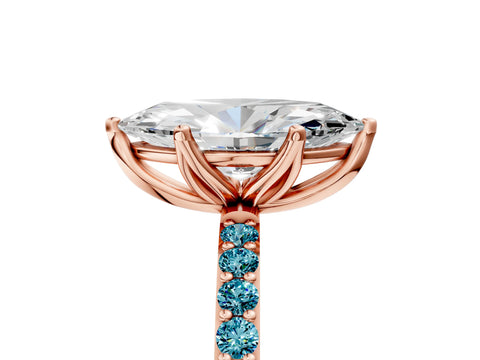 Rose gold Marquise Cut Diamond Solitaire Engagement Ring with Round with Blue Topaz side stone Pavé Band and Prong Setting_5