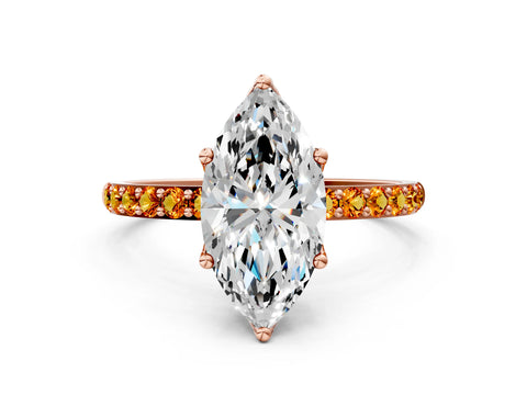 Rose gold Marquise Cut Diamond Solitaire Engagement Ring with Round with Citrine side stone Pavé Band and Prong Setting