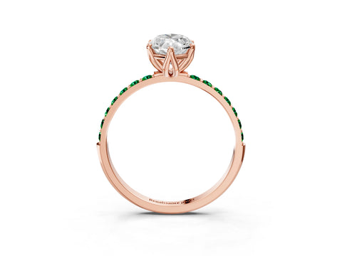 Rose gold Marquise Cut Diamond Solitaire Engagement Ring with Round with Emerald side stone Pavé Band and Prong Setting_3