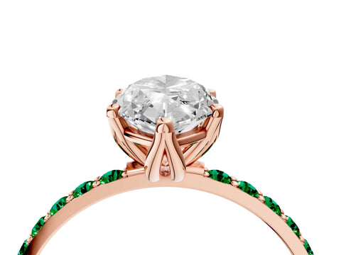 Rose gold Marquise Cut Diamond Solitaire Engagement Ring with Round with Emerald side stone Pavé Band and Prong Setting_4