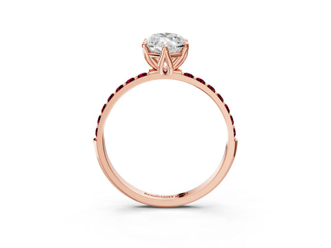 Rose gold Marquise Cut Diamond Solitaire Engagement Ring with Round with Garnet side stone Pavé Band and Prong Setting_3