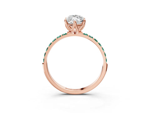 Rose gold Marquise Cut Diamond Solitaire Engagement Ring with Round with Green Sapphire side stone Pavé Band and Prong Setting_3