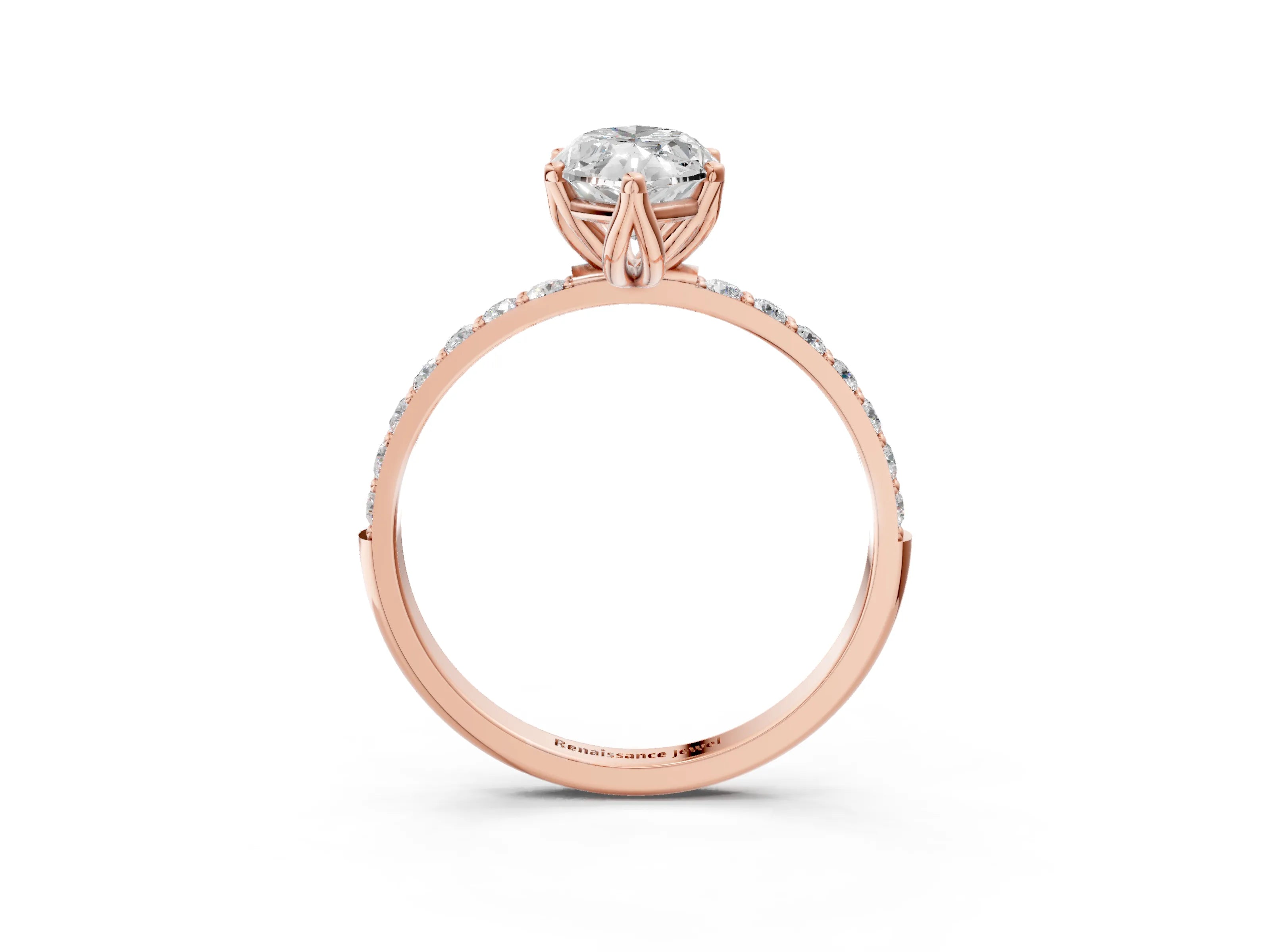 Rose gold Marquise Cut Diamond Solitaire Engagement Ring with Round with Moissanite side stone Pavé Band and Prong Setting_3