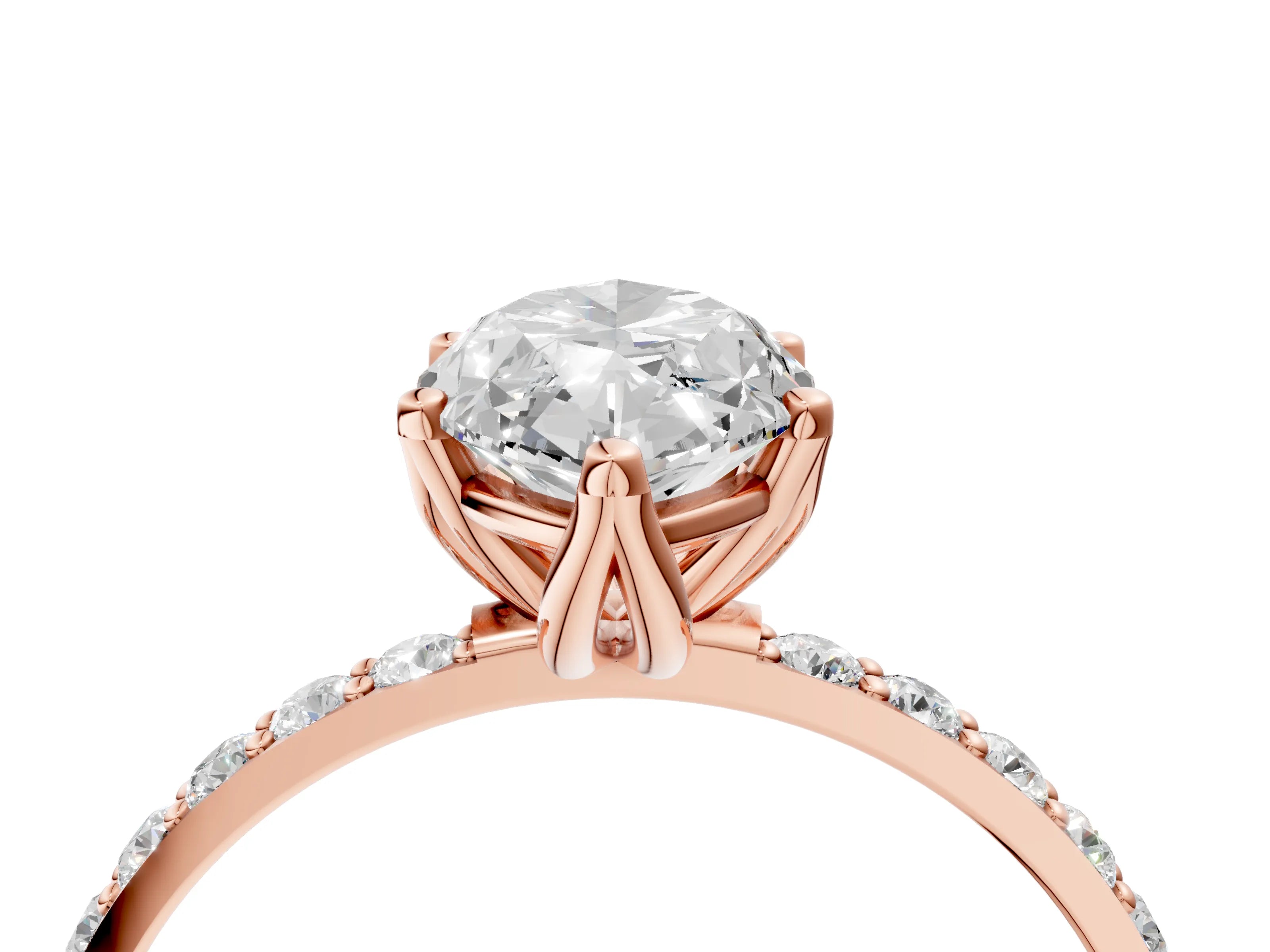 Rose gold Marquise Cut Diamond Solitaire Engagement Ring with Round with Moissanite side stone Pavé Band and Prong Setting_4