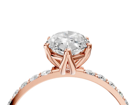 Rose gold Marquise Cut Diamond Solitaire Engagement Ring with Round with Moissanite side stone Pavé Band and Prong Setting_4