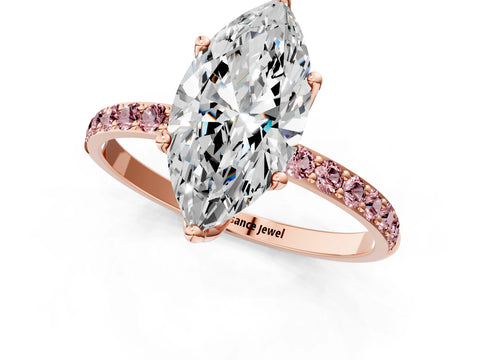 Rose gold Marquise Cut Diamond Solitaire Engagement Ring with Round with Morganite side stone Pavé Band and Prong Setting_1