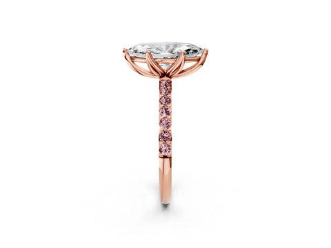 Rose gold Marquise Cut Diamond Solitaire Engagement Ring with Round with Morganite side stone Pavé Band and Prong Setting_2