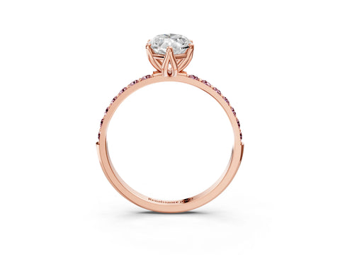 Rose gold Marquise Cut Diamond Solitaire Engagement Ring with Round with Morganite side stone Pavé Band and Prong Setting_3