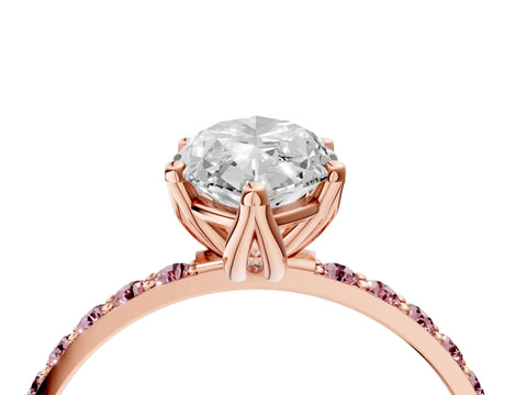 Rose gold Marquise Cut Diamond Solitaire Engagement Ring with Round with Morganite side stone Pavé Band and Prong Setting_4