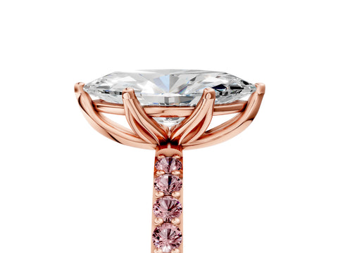 Rose gold Marquise Cut Diamond Solitaire Engagement Ring with Round with Morganite side stone Pavé Band and Prong Setting_5
