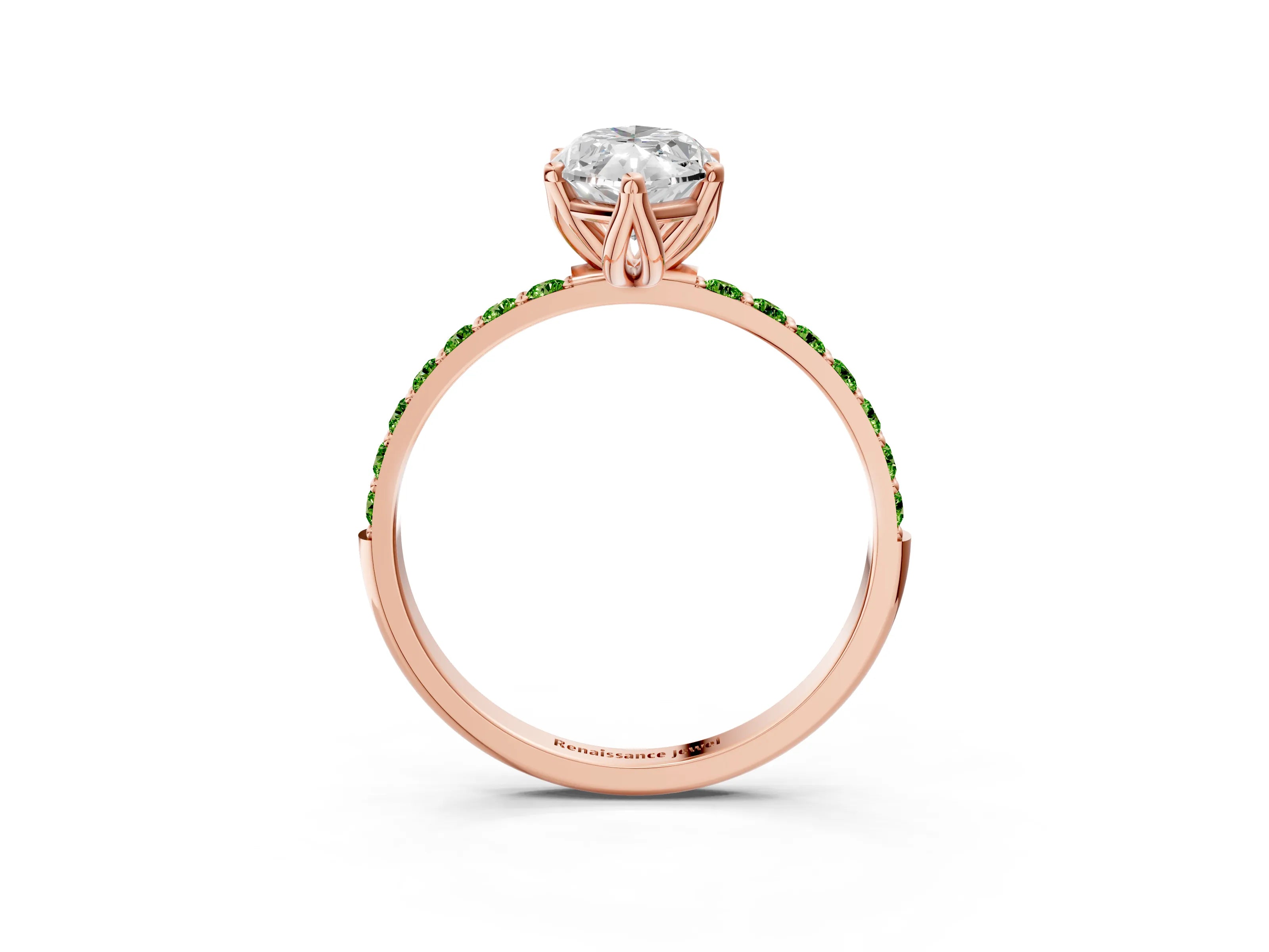 Rose gold Marquise Cut Diamond Solitaire Engagement Ring with Round with Peridot side stone Pavé Band and Prong Setting_3