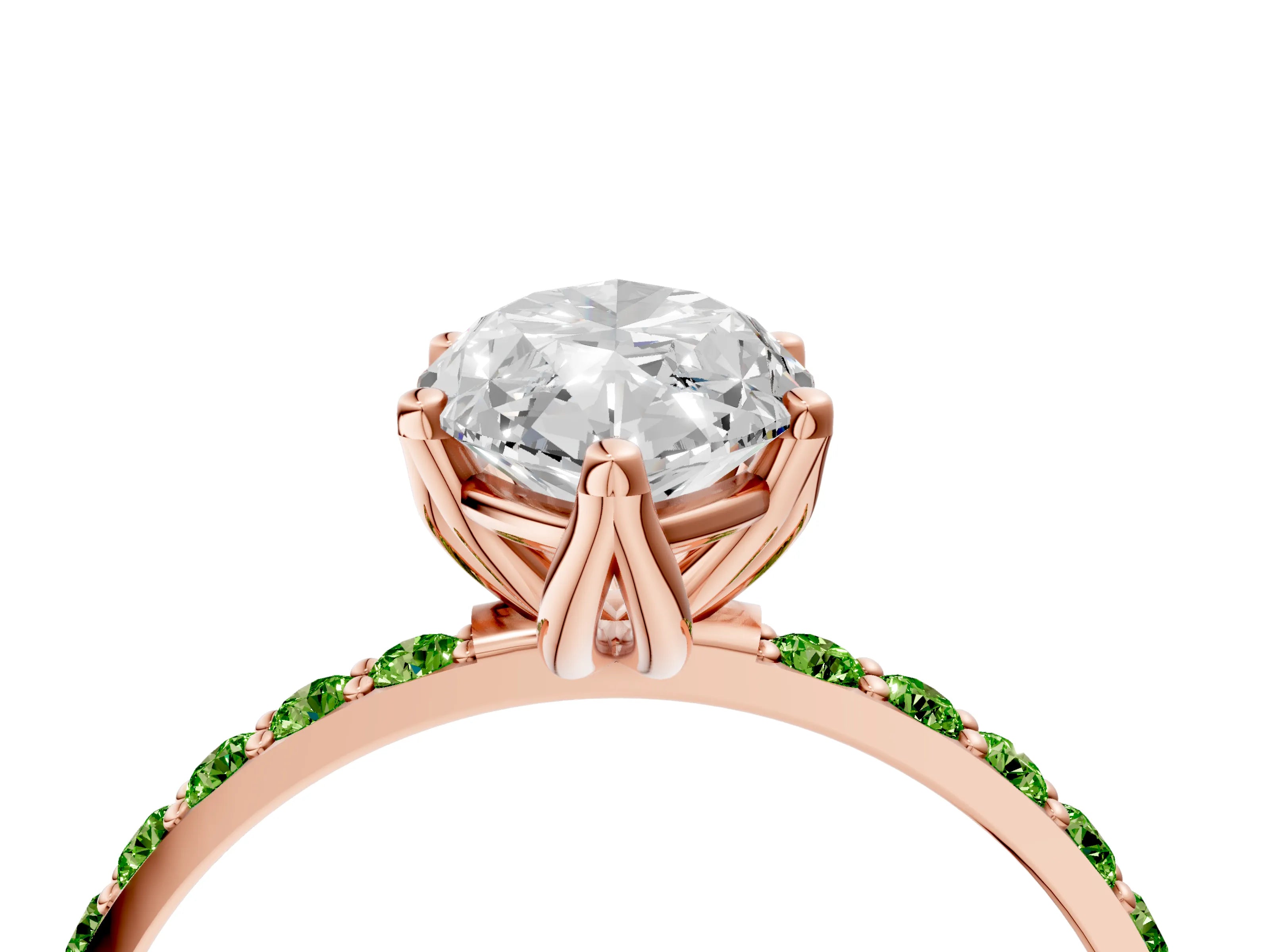 Rose gold Marquise Cut Diamond Solitaire Engagement Ring with Round with Peridot side stone Pavé Band and Prong Setting_4