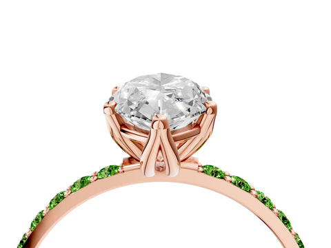 Rose gold Marquise Cut Diamond Solitaire Engagement Ring with Round with Peridot side stone Pavé Band and Prong Setting_4