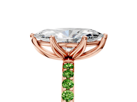 Rose gold Marquise Cut Diamond Solitaire Engagement Ring with Round with Peridot side stone Pavé Band and Prong Setting_5
