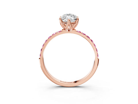 Rose gold Marquise Cut Diamond Solitaire Engagement Ring with Round with Pink Sapphire side stone Pavé Band and Prong Setting_3