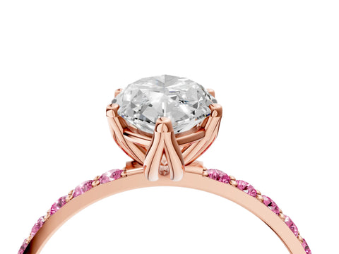 Rose gold Marquise Cut Diamond Solitaire Engagement Ring with Round with Pink Sapphire side stone Pavé Band and Prong Setting_4