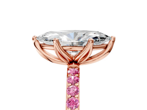 Rose gold Marquise Cut Diamond Solitaire Engagement Ring with Round with Pink Sapphire side stone Pavé Band and Prong Setting_5