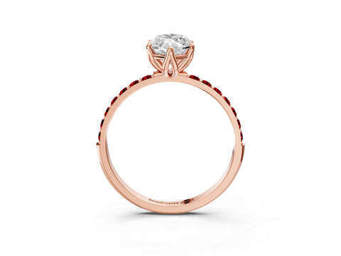 Rose gold Marquise Cut Diamond Solitaire Engagement Ring with Round with Ruby side stone Pavé Band and Prong Setting_3
