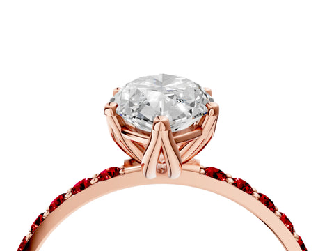 Rose gold Marquise Cut Diamond Solitaire Engagement Ring with Round with Ruby side stone Pavé Band and Prong Setting_4