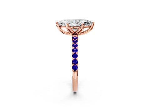 Rose gold Marquise Cut Diamond Solitaire Engagement Ring with Round with Tanzanite side stone Pavé Band and Prong Setting_2
