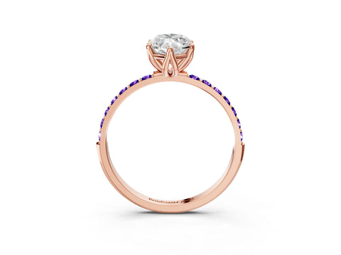 Rose gold Marquise Cut Diamond Solitaire Engagement Ring with Round with Tanzanite side stone Pavé Band and Prong Setting_3
