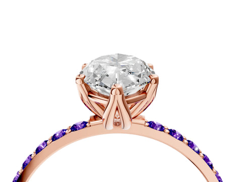 Rose gold Marquise Cut Diamond Solitaire Engagement Ring with Round with Tanzanite side stone Pavé Band and Prong Setting_4