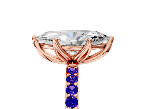 Rose gold Marquise Cut Diamond Solitaire Engagement Ring with Round with Tanzanite side stone Pavé Band and Prong Setting_5