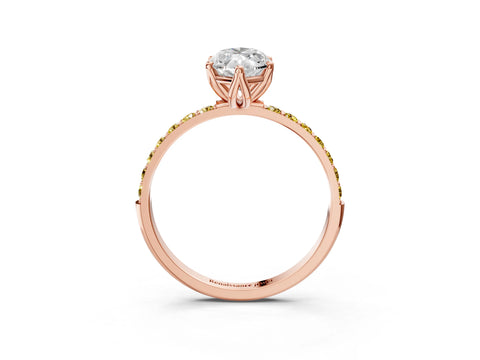 Rose gold Marquise Cut Diamond Solitaire Engagement Ring with Round with Yellow Sapphire side stone Pavé Band and Prong Setting_3