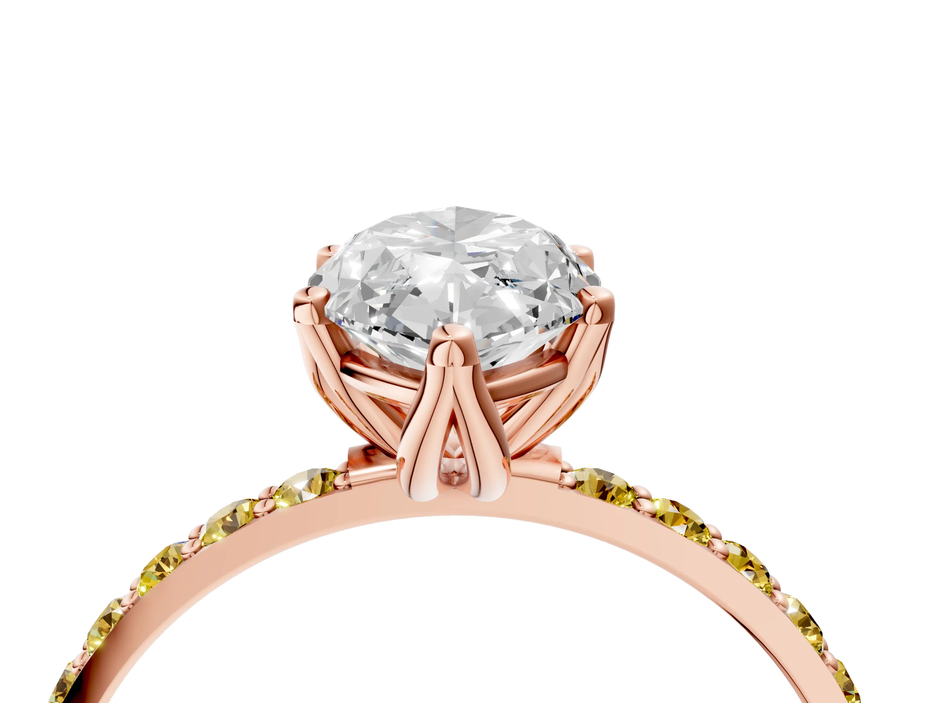 Rose gold Marquise Cut Diamond Solitaire Engagement Ring with Round with Yellow Sapphire side stone Pavé Band and Prong Setting_4