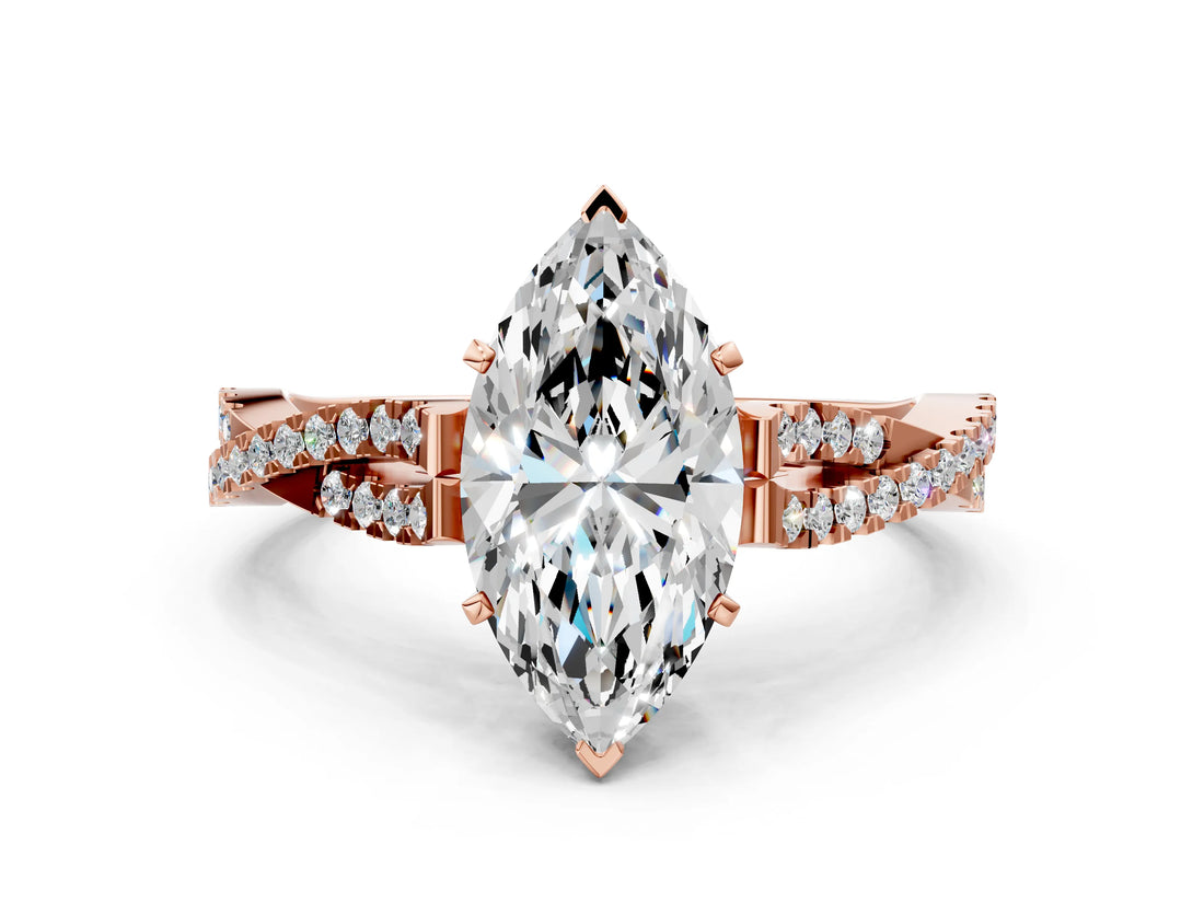 Rose gold Marquise Cut Diamond Solitaire Engagement Ring with Twisted Pavé Band and Four-Prong Setting_74