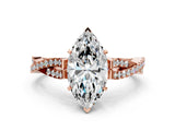 Rose gold Marquise Cut Diamond Solitaire Engagement Ring with Twisted Pavé Band and Four-Prong Setting_74