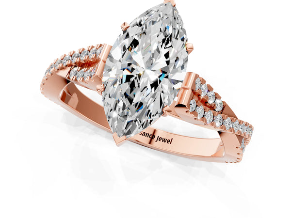 Rose Gold Marquise Solitaire Engagement Ring Setting with Twisted Split Pave Band
