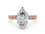 Rose gold Marquise Cut Diamond Solitaire Pavé Engagement Ring with Round Band and Prong Setting_14