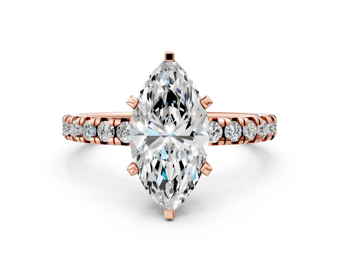 Rose gold Marquise Cut Diamond Solitaire Pavé Engagement Ring with Round Band and Prong Setting_50